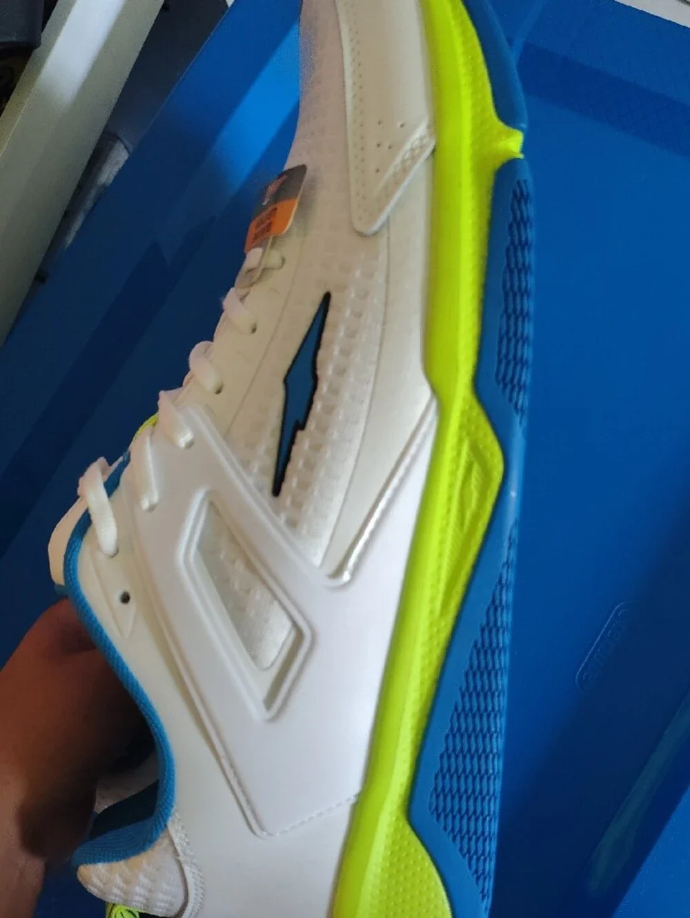 Avia White Sneakers with Blue Lining and Neon Lime Details